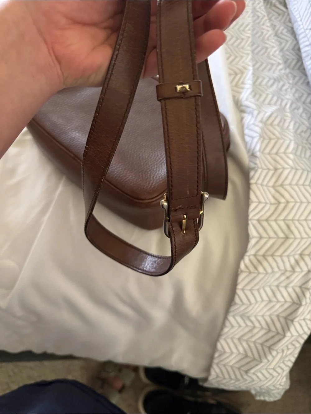 Celine Brown Leather Messenger Bag with Gold Hardware
